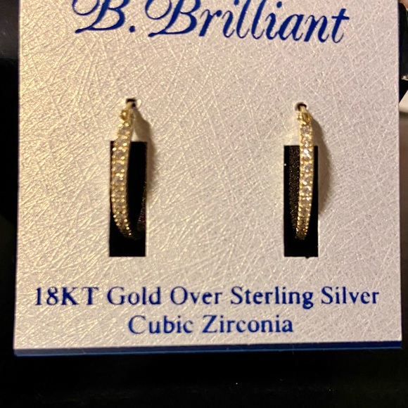 NWT 18K Gold over Silver with Cubic Zirconia. Sparkle & Glam Hoop Earrings - Picture 5 of 9